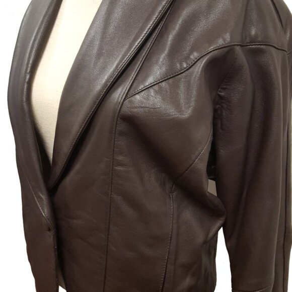 Women’s Vintage 1 Button Leather Short Jacket with Leather Pants Church Suit Set - Picture 9 of 16